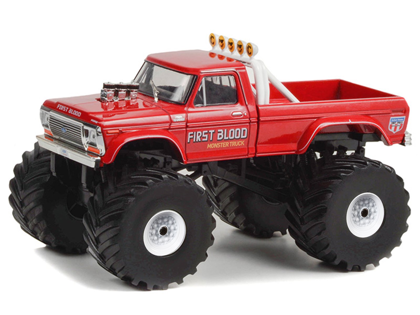 1978 Ford F-250 Monster Truck with 66-Inch Tires "First Blood" Red "Kings of Crunch" Series 1/43 Diecast Model Car by Greenlight view 2