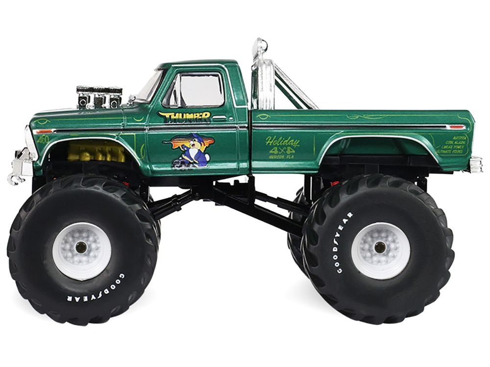 1975 Ford F-250 Monster Truck with 66-Inch Tires "Thumper" Green Metallic "Kings of Crunch" Series 1/43 Diecast Model Car by Greenlight view 2