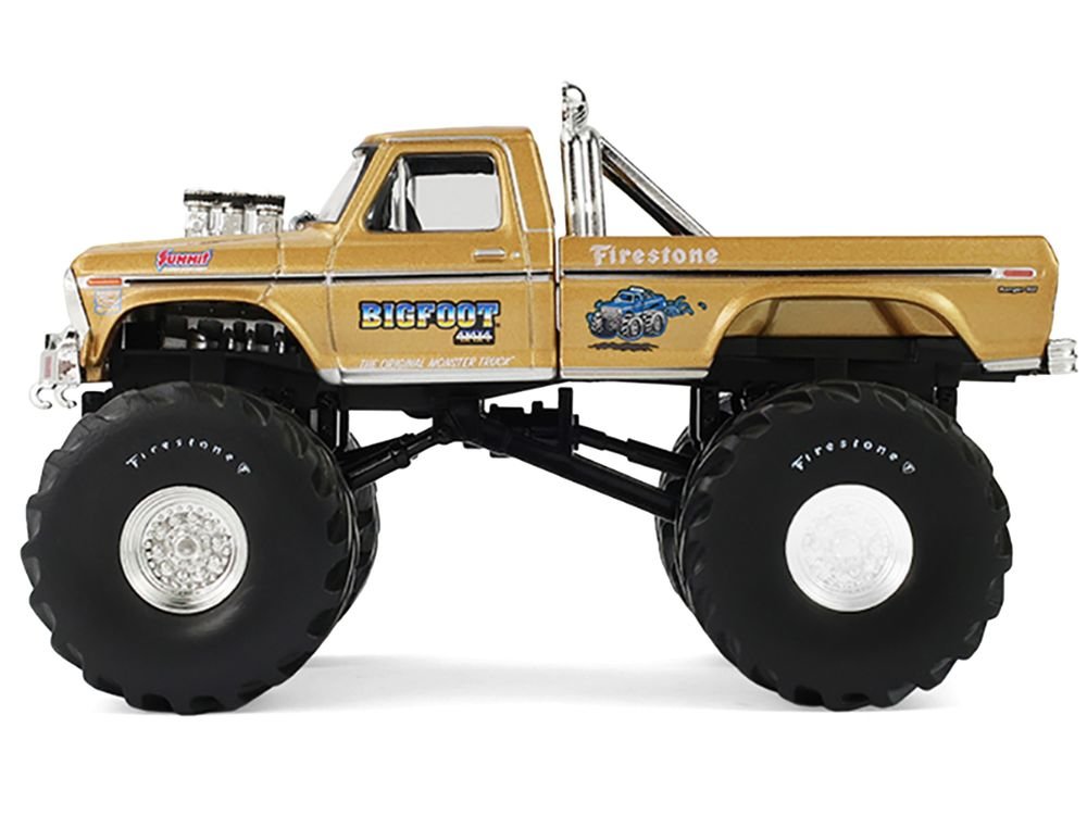 1979 Ford F-250 Monster Truck "Bigfoot #1 50th Anniversary" Gold Metallic "Kings of Crunch" Series 1/43 Diecast Model Car by Greenlight view 2
