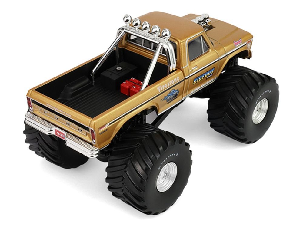 1979 Ford F-250 Monster Truck "Bigfoot #1 50th Anniversary" Gold Metallic "Kings of Crunch" Series 1/43 Diecast Model Car by Greenlight view 3