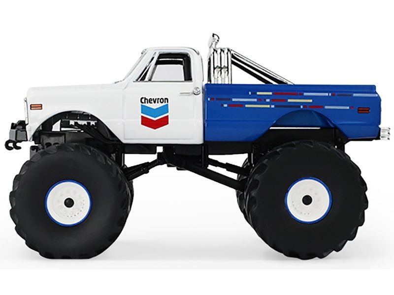 1972 Chevrolet K-10 Monster Truck "Chevron 150th Anniversary" White and Blue Metallic "Kings of Crunch" Series 1/43 Diecast Model Car by Greenlight view 2