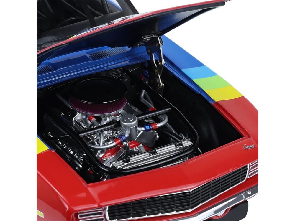 1969 Chevrolet Camaro #24 Jeff Gordon "Hendrick Motorsports First Win Tribute" Blue and Red with Rainbow Stripes 1/18 Diecast Model Car by Highway 61 view 3