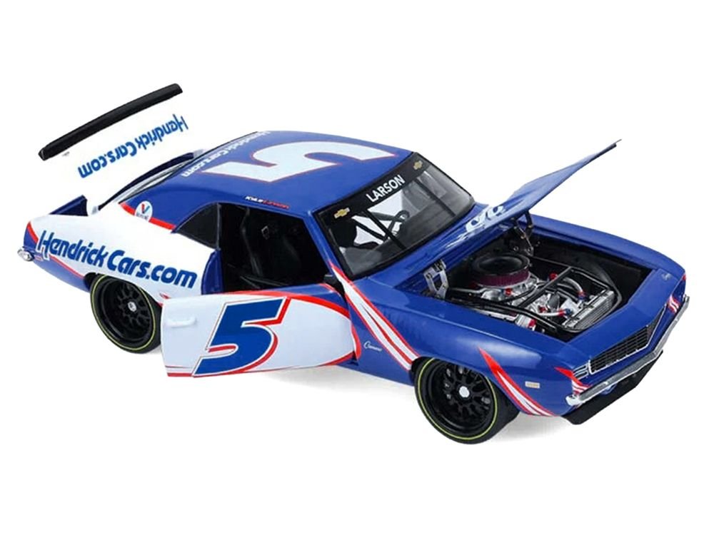 1969 Chevrolet Camaro #5 Kyle Larson "Hendrick Motorsports First Win Tribute" Blue and White with Graphics 1/18 Diecast Model Car by Highway 61 view 2