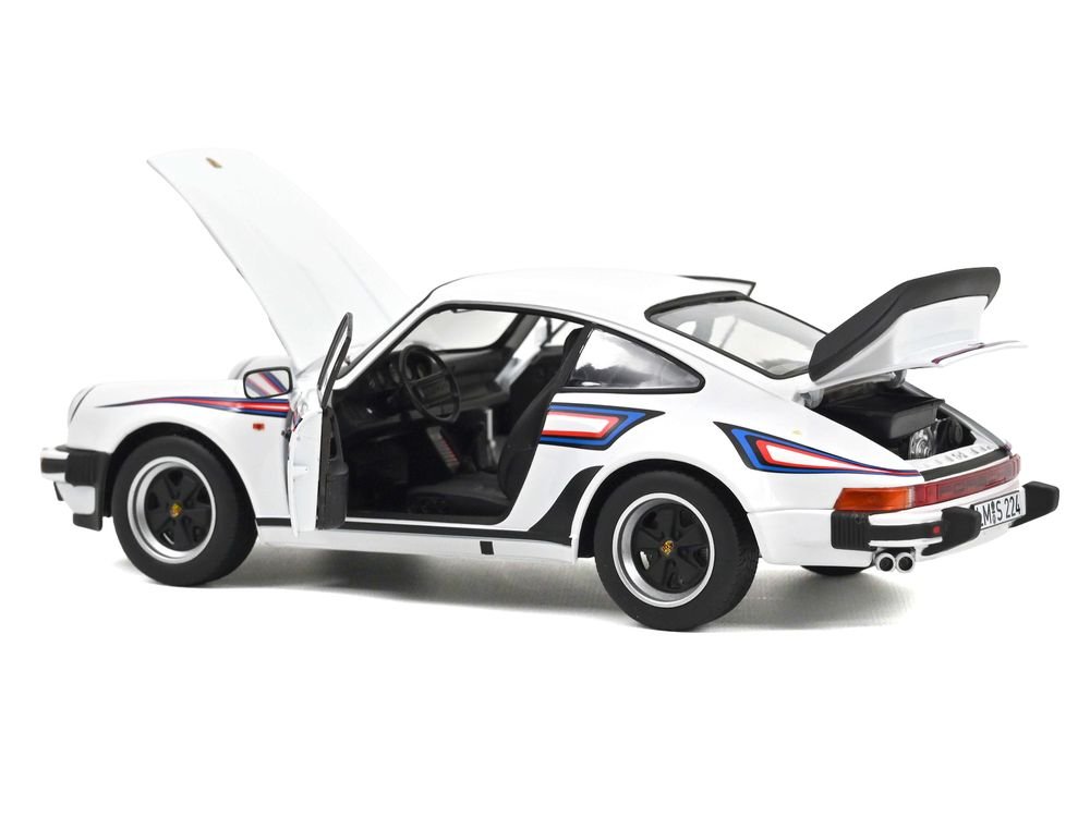 1980 Porsche 911 Turbo 3.3 White with Blue and Red Graphics 1/18 Diecast Model Car by Norev view 2