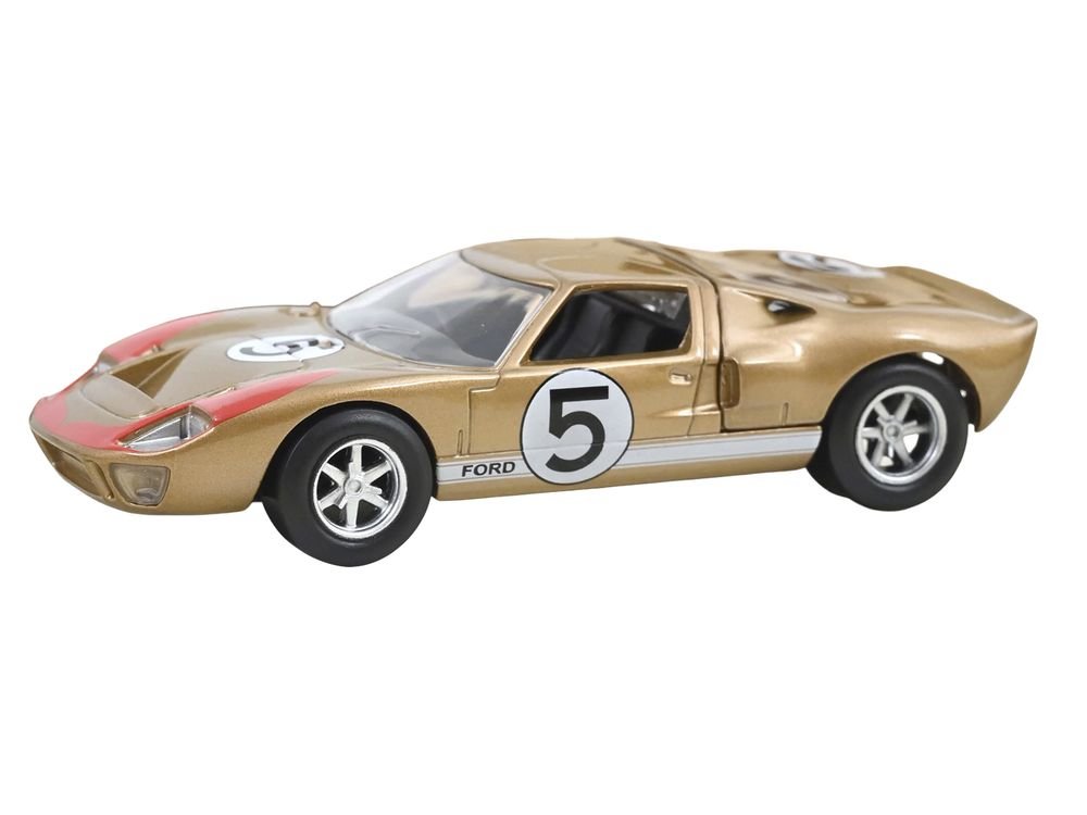 1966 Ford GT40 MKII #5 Kandy Gold Metallic with White Stripes and Red Graphics 1/43 Diecast Model Car by Norev view 2
