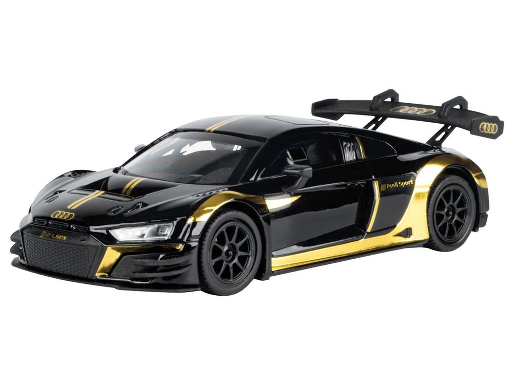 Audi R8 LMS GT3 Black with Gold Stripes and Graphics "Midnight Eclipse" Series 1/24 Diecast Model Car by Motormax view 2