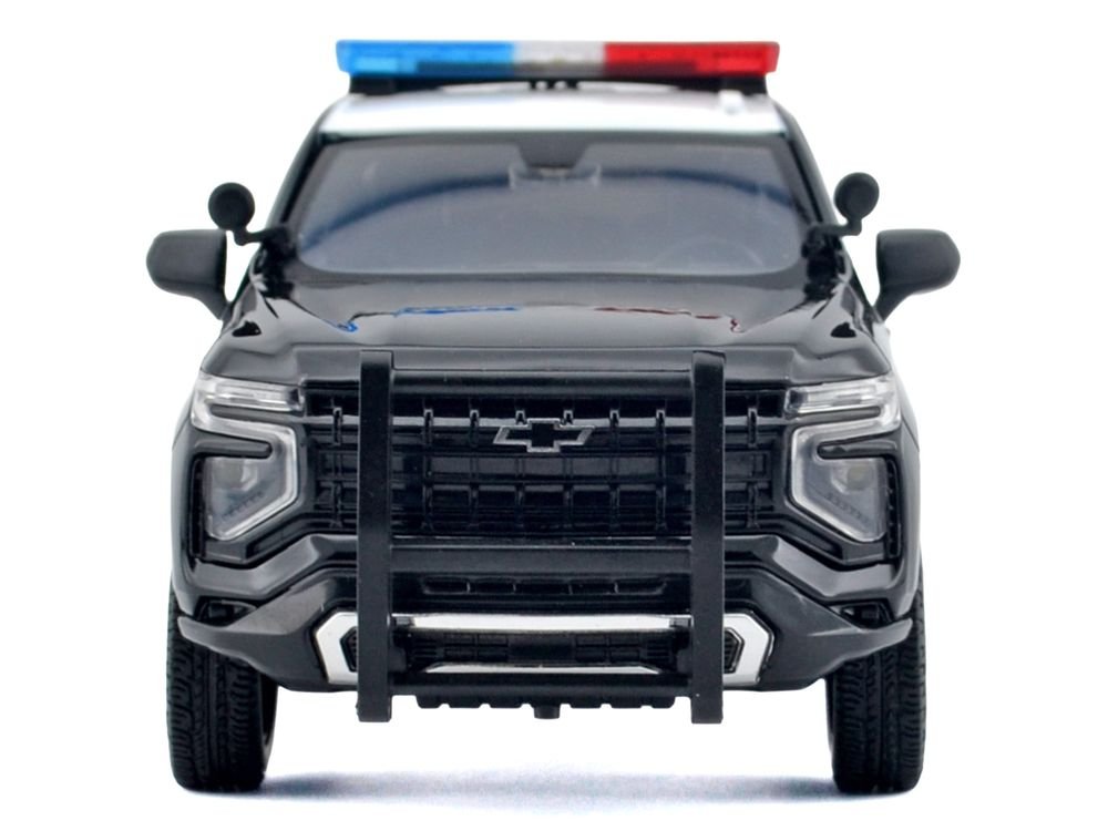 2025 Chevrolet Tahoe PPV "CHP (California Highway Patrol)" Black and White with Flashing Light Bar and Front and Rear Lights and Sounds 1/24 Diecast Model Car by Motormax view 3