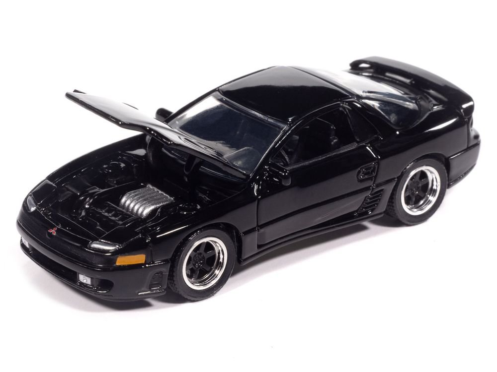 1993 Mitsubishi 3000GT VR-4 Albany Black Pearl "Import Legends" Series 1/64 Diecast Model Car by Auto World view 3