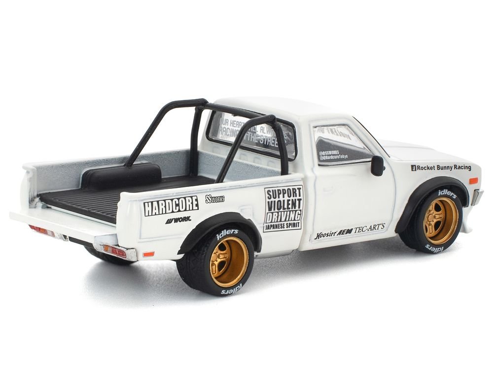 Datsun Pandem 620 Pickup Truck "Rocket Bunny Racing" White with Graphics 1/64 Diecast Model Car by Pop Race view 4