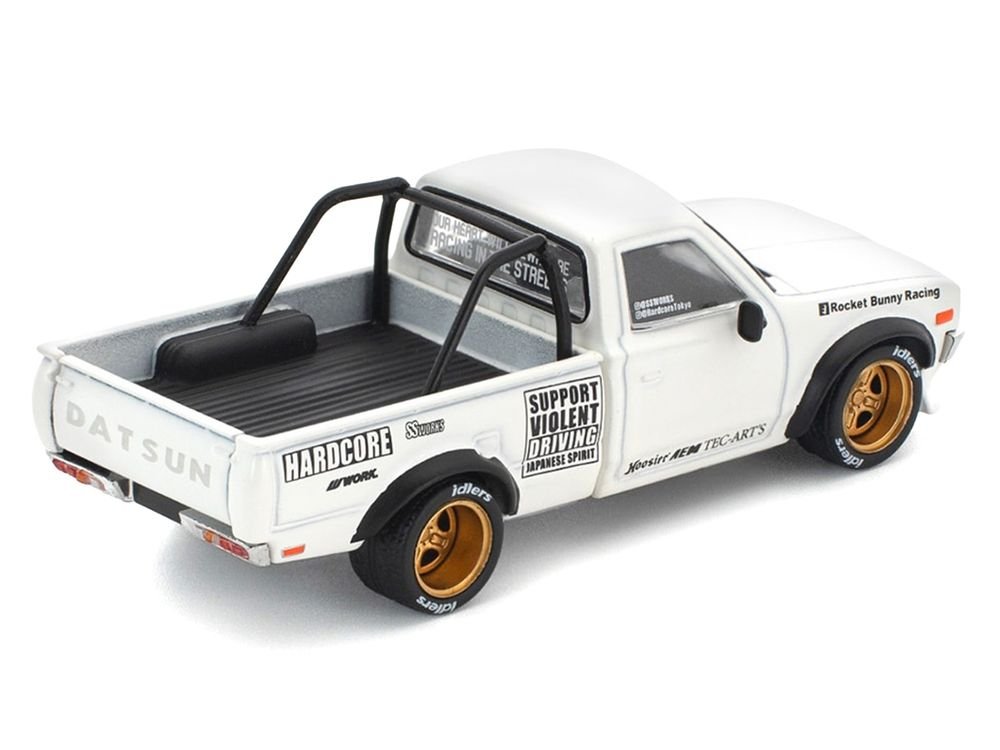Datsun Pandem 620 Pickup Truck "Rocket Bunny Racing" White with Graphics 1/64 Diecast Model Car by Pop Race view 5