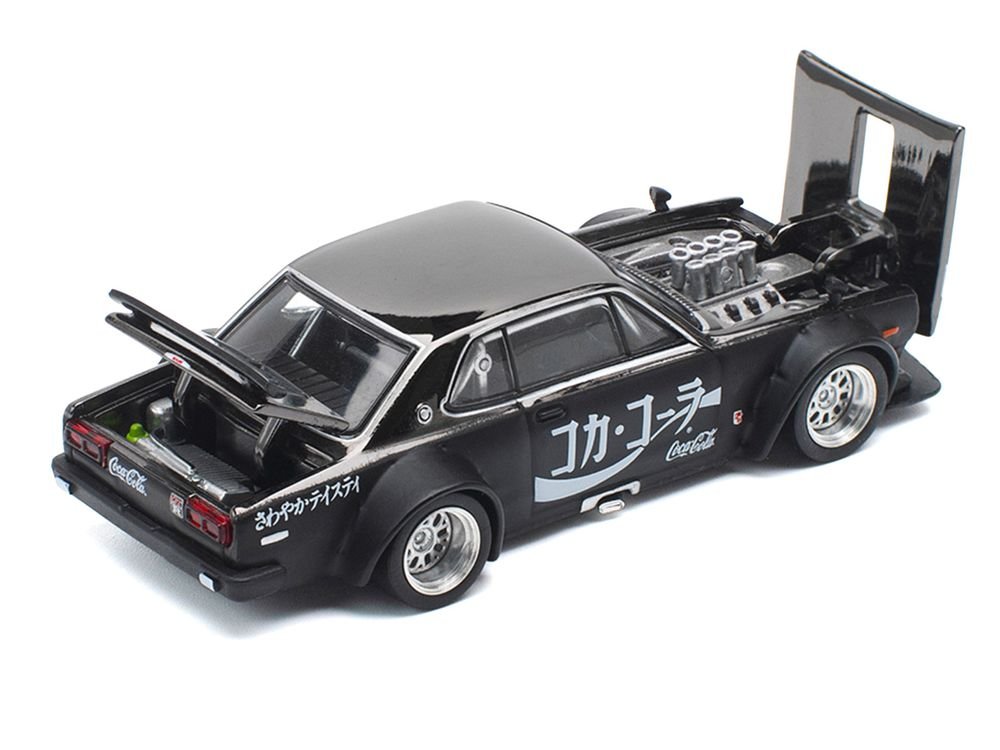 Skyline GT-R V8 Drift "Hakosuka" RHD (Right Hand Drive) "Coca-Cola" Black 1/64 Diecast Model Car by Pop Race view 2