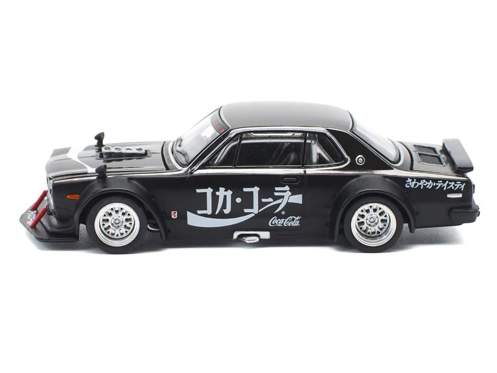 Skyline GT-R V8 Drift "Hakosuka" RHD (Right Hand Drive) "Coca-Cola" Black 1/64 Diecast Model Car by Pop Race view 3