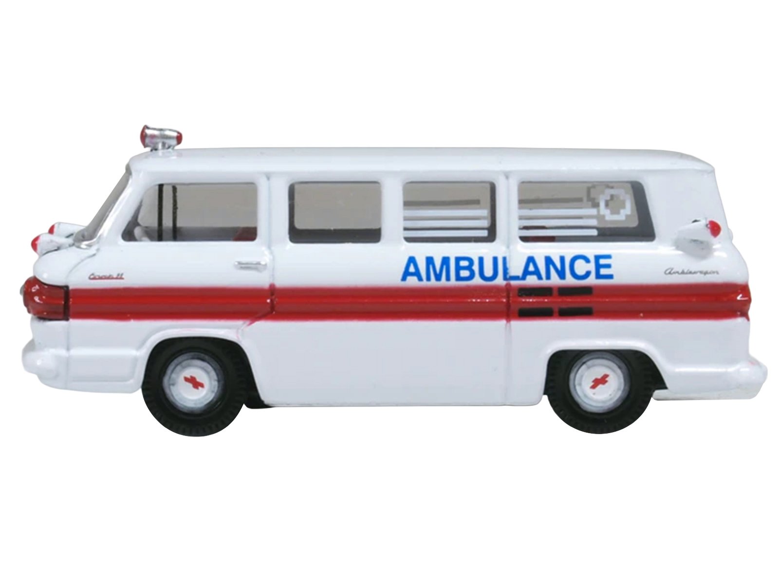 1962 Chevrolet Corvair Greenbrier AmbleWagon Ambulance White with Red Stripes 1/87 (HO) Scale Diecast Model Car by Oxford Diecast view 2