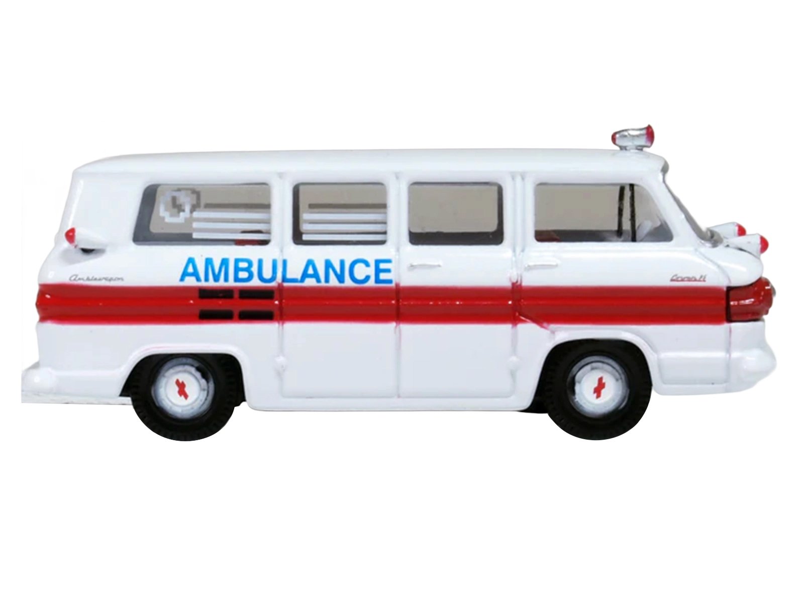 1962 Chevrolet Corvair Greenbrier AmbleWagon Ambulance White with Red Stripes 1/87 (HO) Scale Diecast Model Car by Oxford Diecast view 3