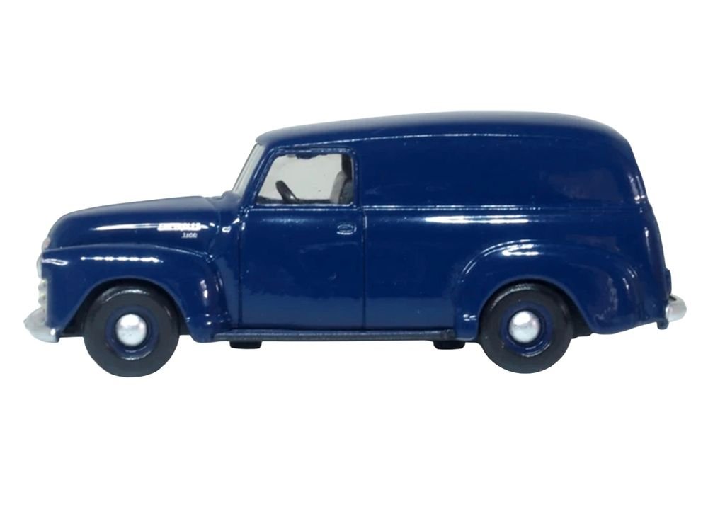 1950 Chevrolet Panel Van Mariner Blue 1/87 (HO) Scale Diecast Model Car by Oxford Diecast view 2