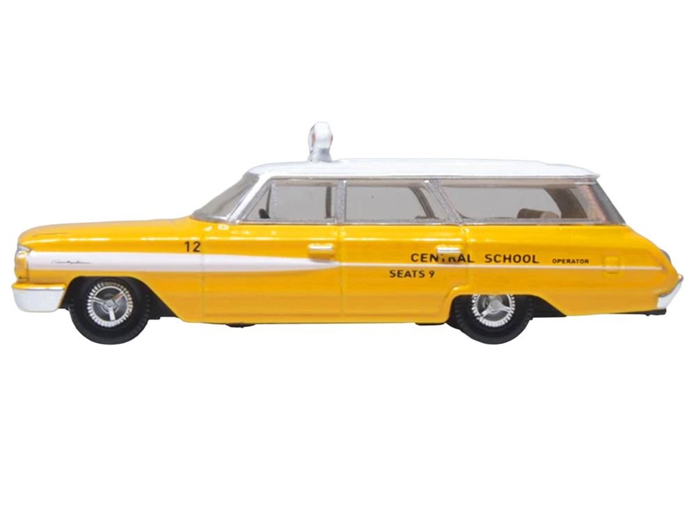 1964 Ford Country Station Wagon "Central School Bus" Yellow with White Top 1/87 (HO) Scale Diecast Model Car by Oxford Diecast view 2