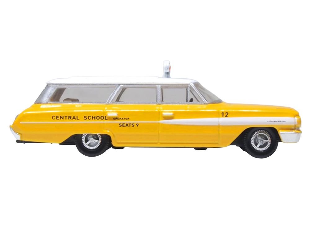 1964 Ford Country Station Wagon "Central School Bus" Yellow with White Top 1/87 (HO) Scale Diecast Model Car by Oxford Diecast view 3