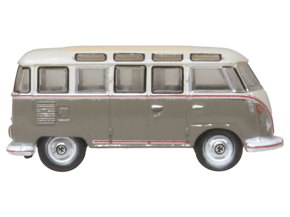 Volkswagen T1 Samba Bus Mouse Grey and Pearl White with Red Stripes 1/148 (N) Scale Diecast Model Car by Oxford Diecast view 3