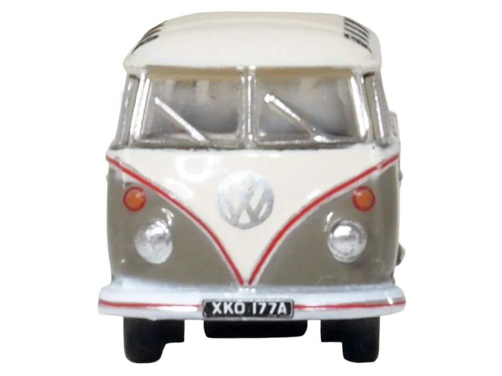 Volkswagen T1 Samba Bus Mouse Grey and Pearl White with Red Stripes 1/148 (N) Scale Diecast Model Car by Oxford Diecast view 4