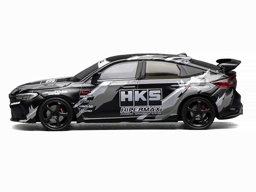 Honda Civic Type R (FL5) RHD (Right Hand Drive) "HKS" Matt Black with Graphics 1/64 Diecast Model Car by MotorHelix view 3