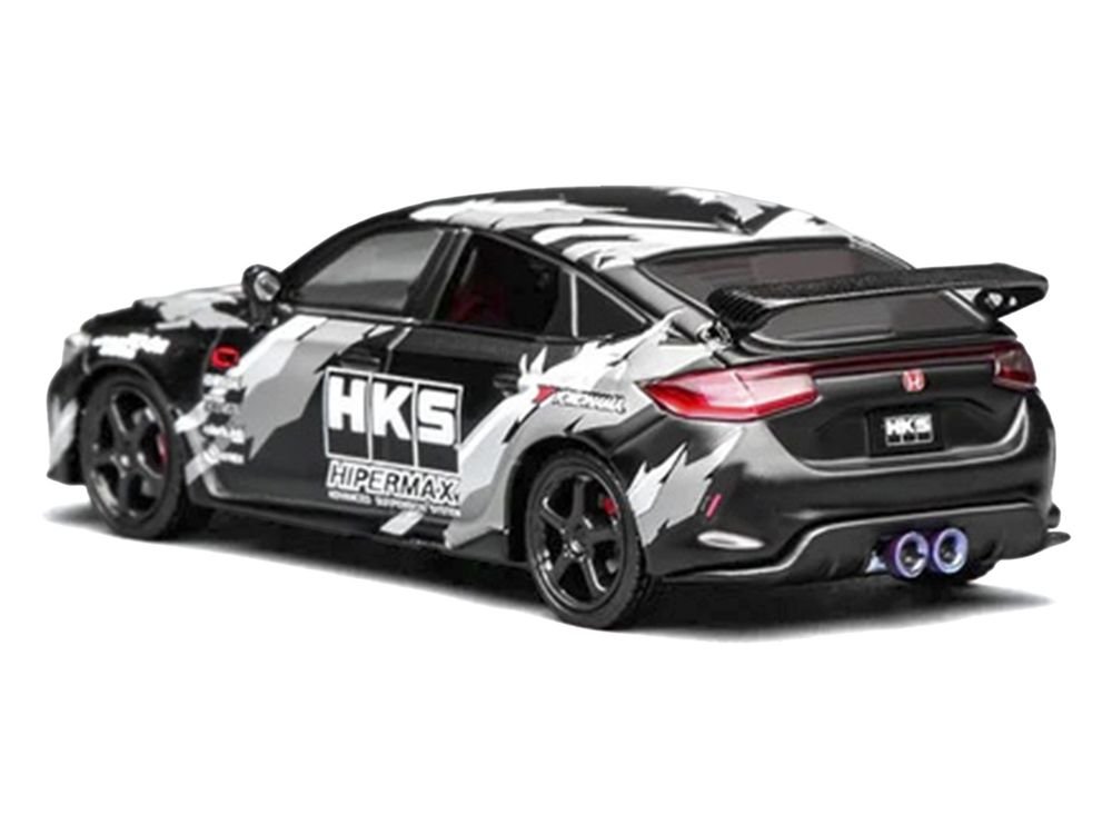 Honda Civic Type R (FL5) RHD (Right Hand Drive) "HKS" Matt Black with Graphics 1/64 Diecast Model Car by MotorHelix view 4