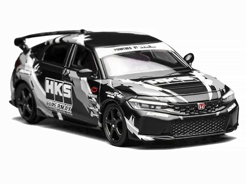 Honda Civic Type R (FL5) RHD (Right Hand Drive) "HKS" Matt Black with Graphics 1/64 Diecast Model Car by MotorHelix view 5