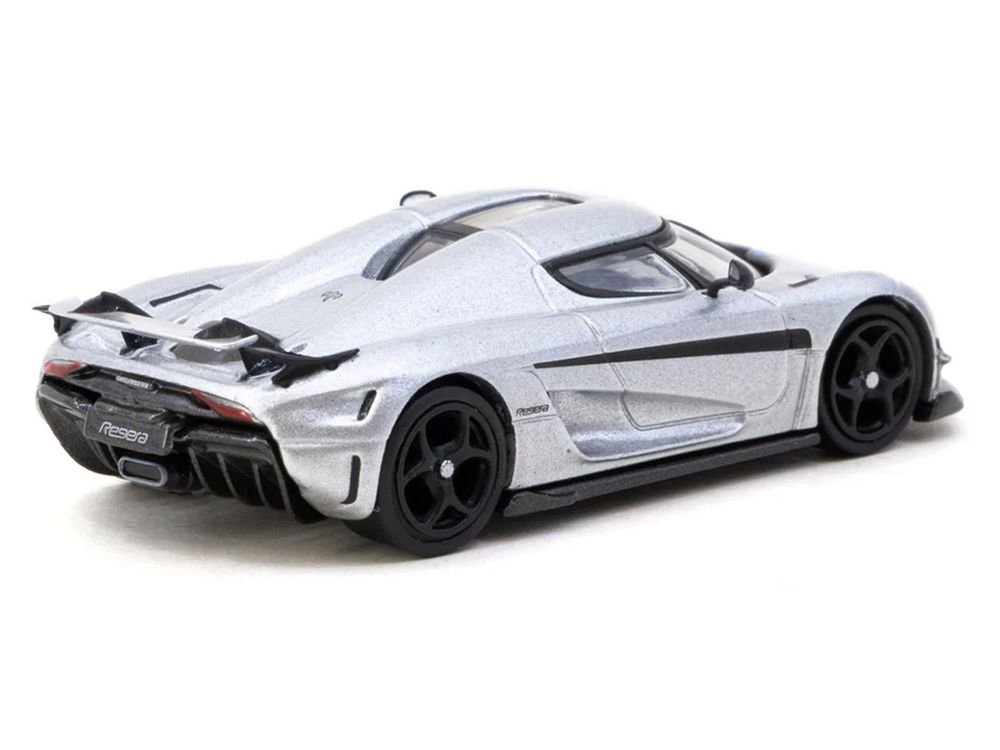 Koenigsegg Regera Silver Metallic with Blue Accents and Collectible Tarmac Cards "Global64" Series 1/64 Diecast Model Car by Tarmac Works view 2