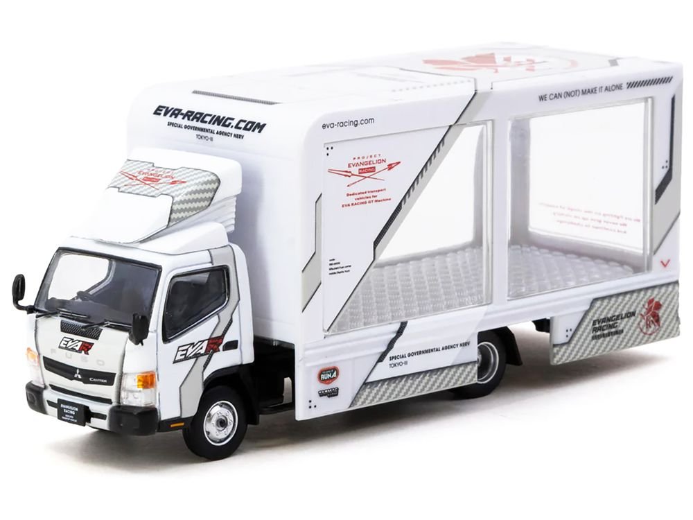 Mitsubishi Fuso Canter Mobile Display Truck RHD (Right Hand Drive) "EVA Racing" White with Graphics "Truck64" Series 1/64 Diecast Model Car by Tarmac Works view 2