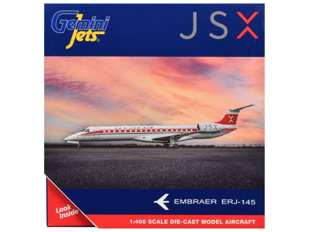 Embraer ERJ-145 Commercial Aircraft "JSX" (N960JX) White with Red Stripes and Tail 1/400 Diecast Model Airplane by GeminiJets view 3