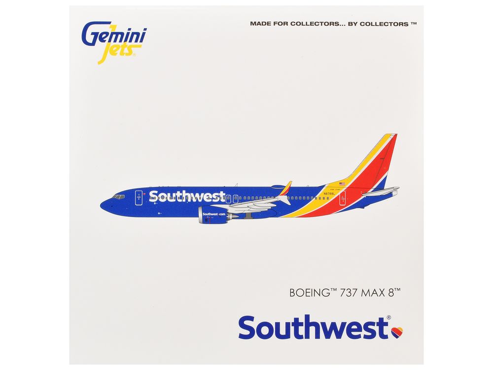 Boeing 737 MAX 8 Commercial Aircraft "Southwest Airlines" (N8788L) Blue with Red and Yellow Stripes 1/400 Diecast Model Airplane by GeminiJets view 3