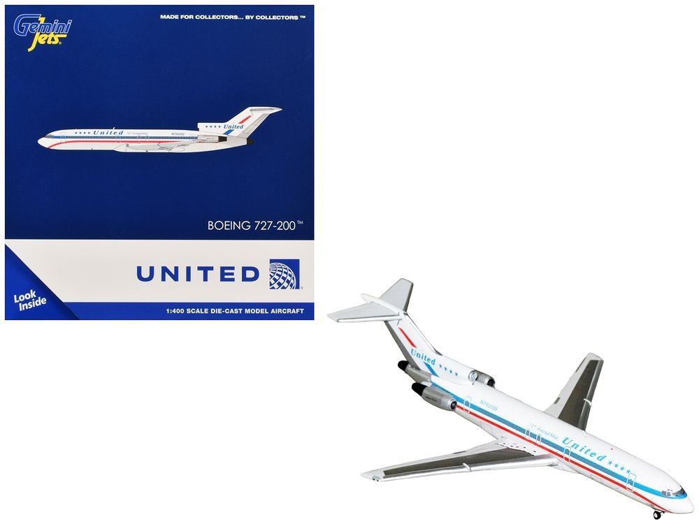 Boeing 727-200 Commercial Aircraft "United Airlines - Stars & Bars/Friend Ship" (N7620U) White with Red and Blue Stripes 1/400 Diecast Model Airplane by GeminiJets