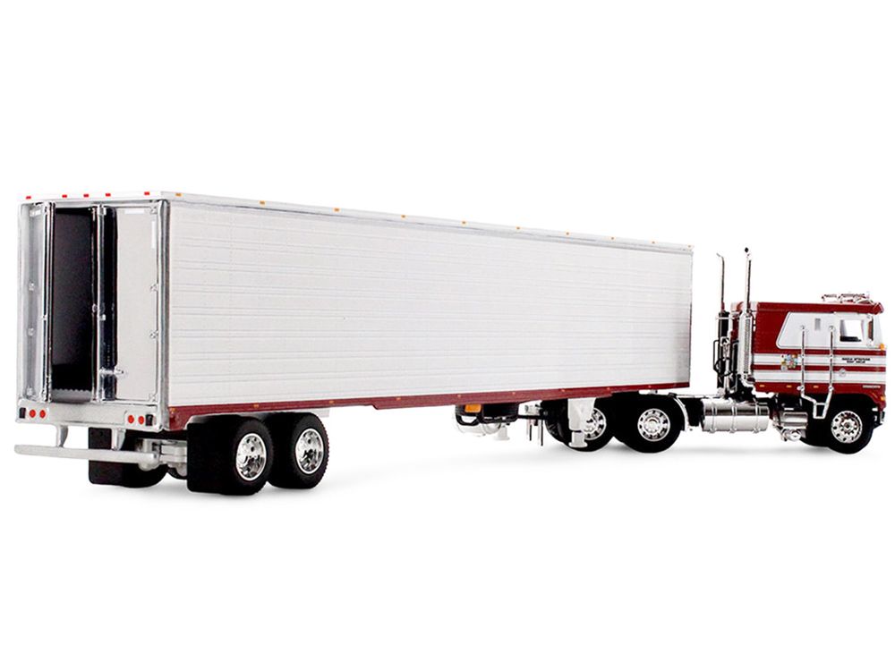 Kenworth K100 COE Flat Top and 53' Utility Trailer with Reefer "Red's Favorites - Jim Skrinar" Red with White Stripes 1/64 Diecast Model by DCP/First Gear view 3