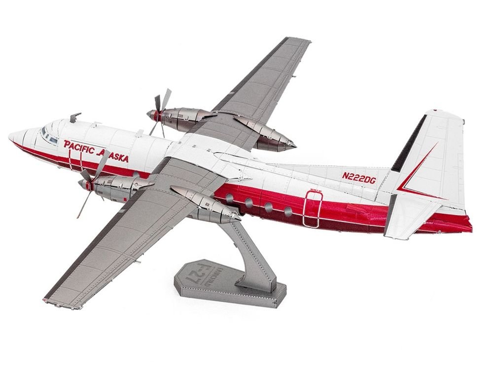 Model Kit Fairchild F-27 Commercial Aircraft "Pacific Alaska" White with Red Stripes (Moderate Difficulty) Steel Model by Metal Earth view 2