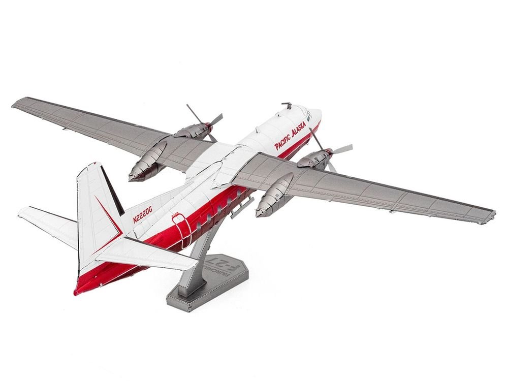 Model Kit Fairchild F-27 Commercial Aircraft "Pacific Alaska" White with Red Stripes (Moderate Difficulty) Steel Model by Metal Earth view 3