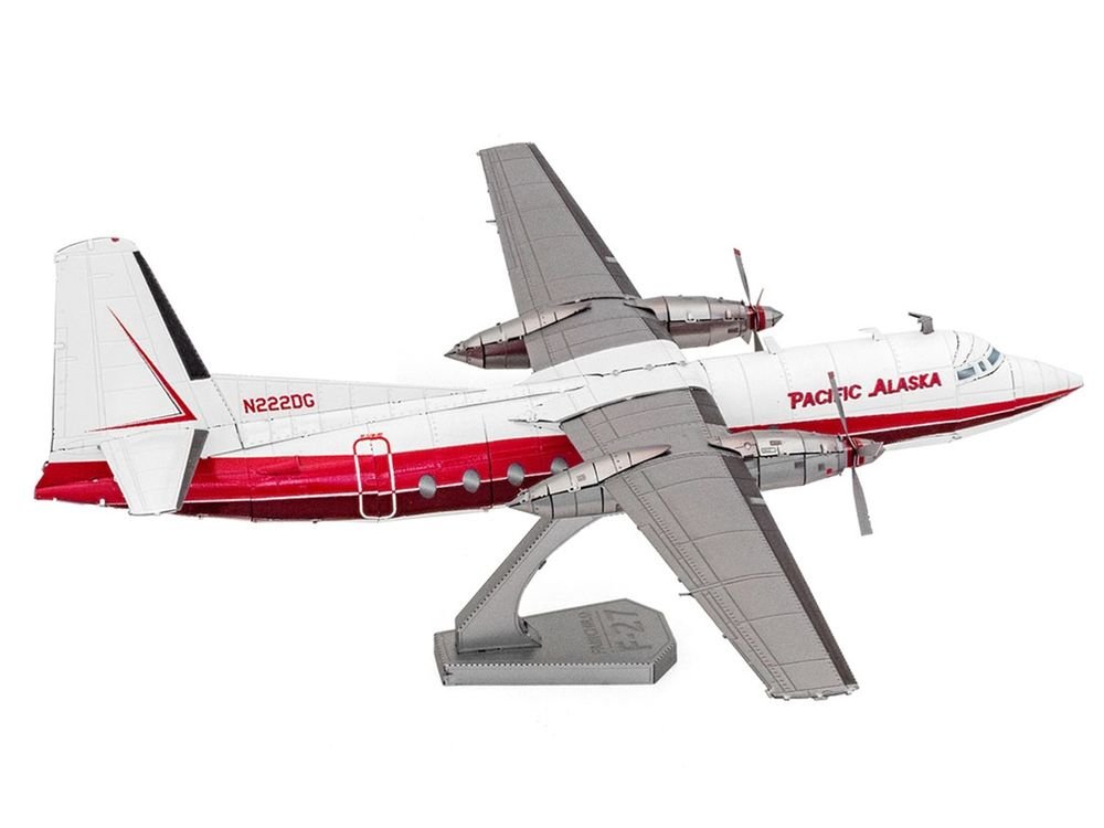 Model Kit Fairchild F-27 Commercial Aircraft "Pacific Alaska" White with Red Stripes (Moderate Difficulty) Steel Model by Metal Earth view 4