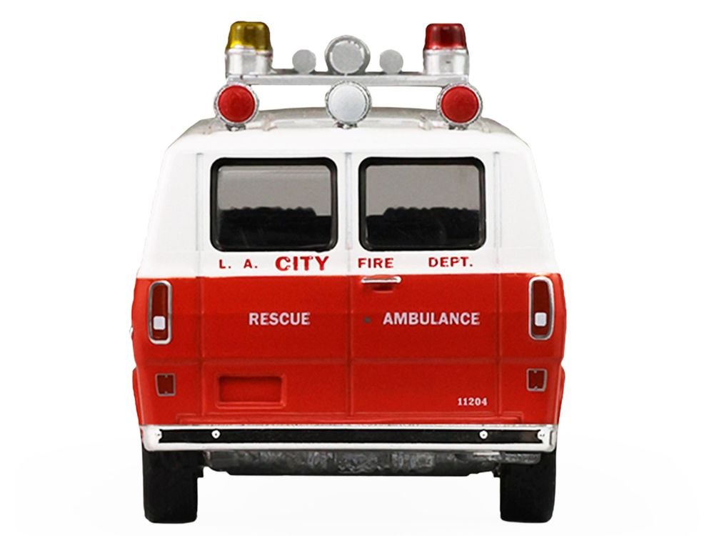 1969 Ford Econoline Ambulance "Los Angeles Fire Department" Red and White "Fire & Rescue" Series #5 1/64 Diecast Model Car by Greenlight view 3