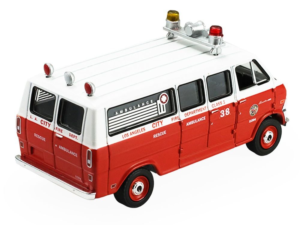 1969 Ford Econoline Ambulance "Los Angeles Fire Department" Red and White "Fire & Rescue" Series #5 1/64 Diecast Model Car by Greenlight view 4