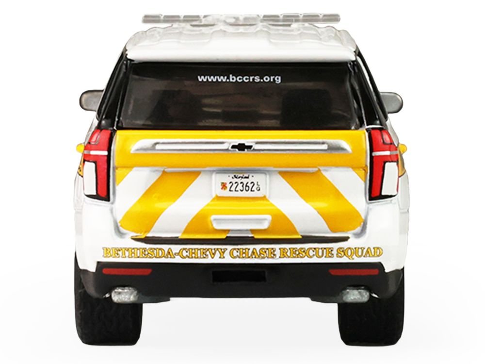 2024 Chevrolet Tahoe "Montgomery County Maryland Fire & Rescue Bethesda-Chevy Chase Rescue Squad" White with Yellow Stripes "Fire & Rescue" Series #5 1/64 Diecast Model Car by Greenlight view 5