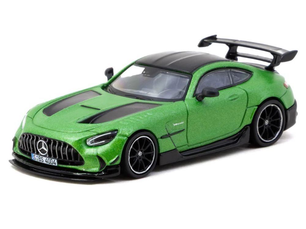 Mercedes-Benz AMG GT Black Series Green Metallic with Black Top and Hood Stripes "Global64" Series 1/64 Diecast Model by Tarmac Works view 2