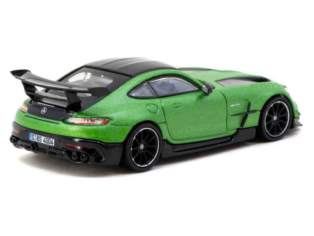Mercedes-Benz AMG GT Black Series Green Metallic with Black Top and Hood Stripes "Global64" Series 1/64 Diecast Model by Tarmac Works view 3