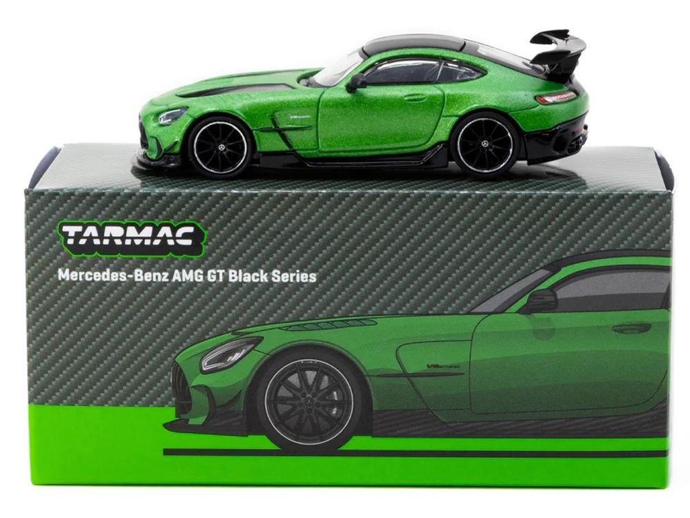 Mercedes-Benz AMG GT Black Series Green Metallic with Black Top and Hood Stripes "Global64" Series 1/64 Diecast Model by Tarmac Works view 4