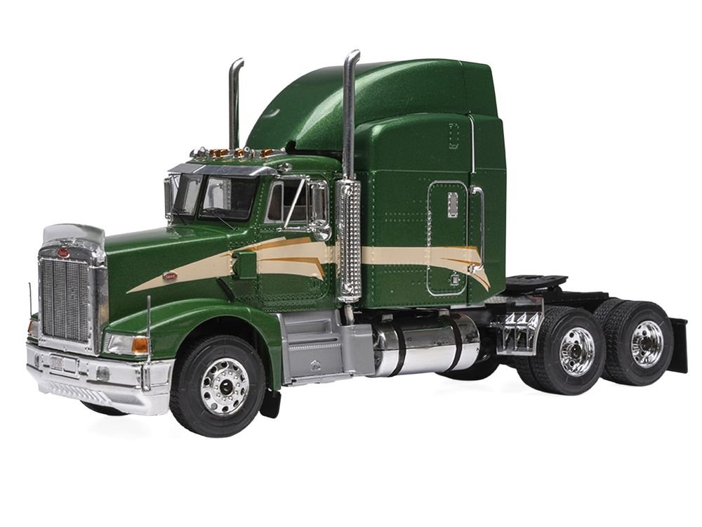 1998 Peterbilt 377 A/E Truck Tractor Green Metallic with Beige Stripes 1/43 Diecast Model by IXO Models view 2