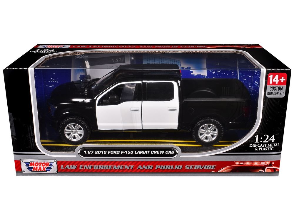 2019 Ford F-150 Lariat Crew Cab Pickup Truck Unmarked Plain Black and White "Custom Builder's Kit - Law Enforcement and Public Service" Series 1/24-1/27 Diecast Model Car by Motormax