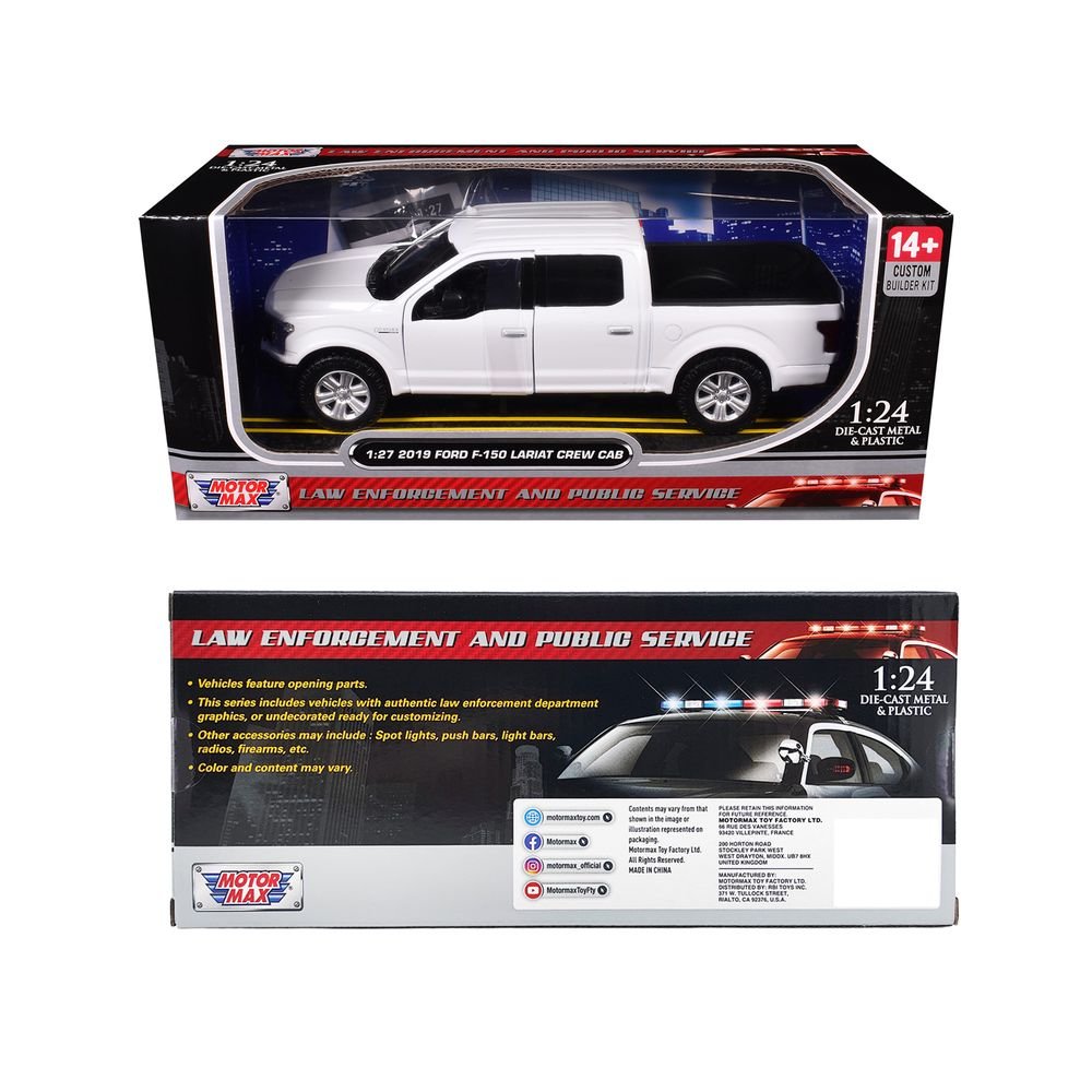 2019 Ford F-150 Lariat Crew Cab Pickup Truck Unmarked Plain White "Custom Builder's Kit - Law Enforcement and Public Service" Series 1/24-1/27 Diecast Model Car by Motormax view 3
