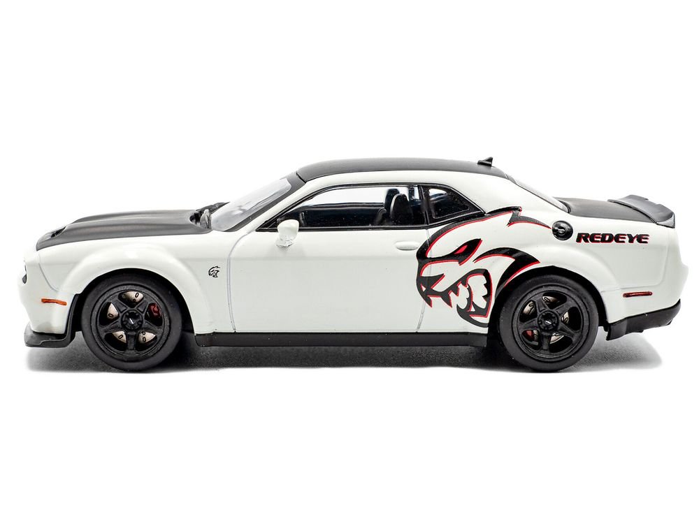 2020 Dodge Challenger SRT Hellcat Redeye Widebody White Knuckle with Matt Black Hood and Top 1/43 Diecast Model Car by Solido view 2