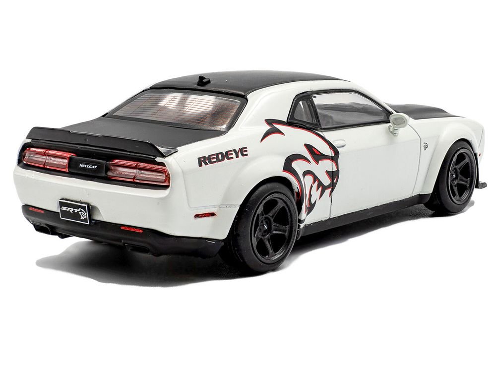 2020 Dodge Challenger SRT Hellcat Redeye Widebody White Knuckle with Matt Black Hood and Top 1/43 Diecast Model Car by Solido view 3