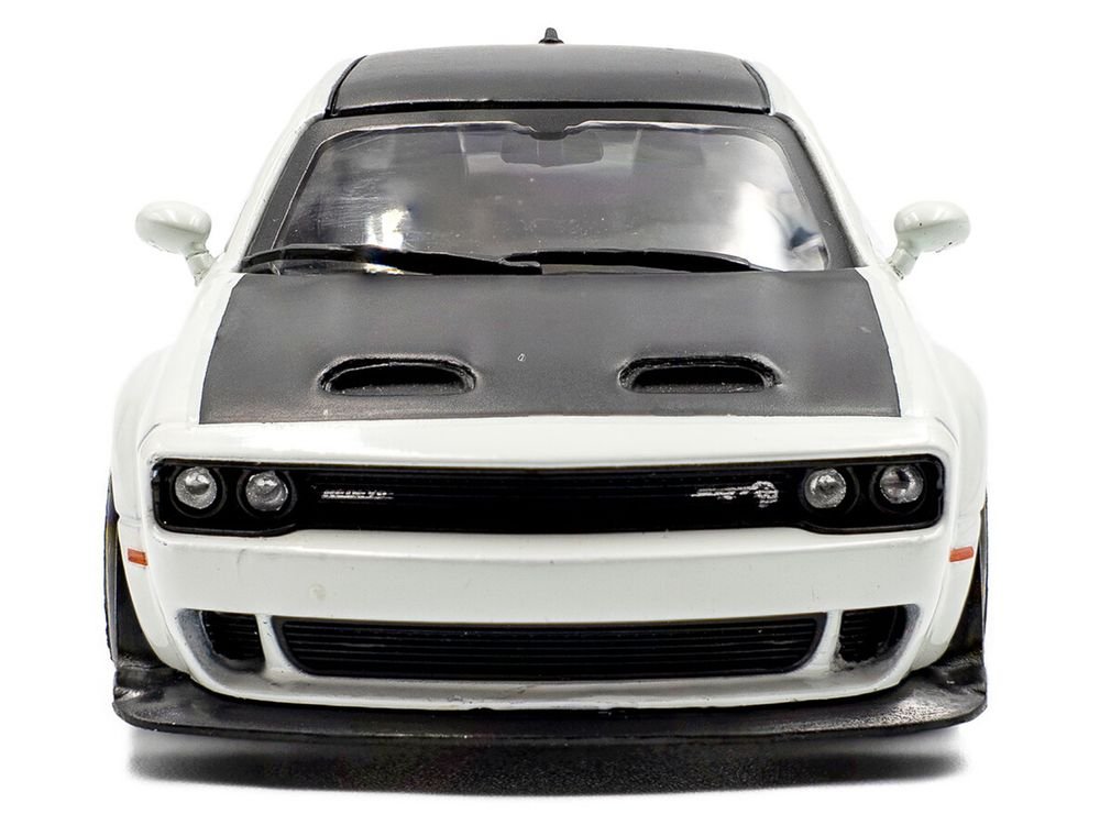 2020 Dodge Challenger SRT Hellcat Redeye Widebody White Knuckle with Matt Black Hood and Top 1/43 Diecast Model Car by Solido view 4