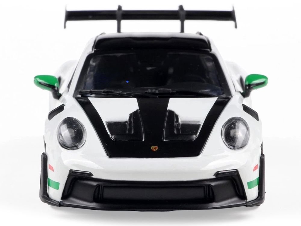 2023 Porsche 911 (992) GT3 RS "Tribute to Carrera RS Package" White with Green Stripes and Black Hood and Top 1/43 Diecast Model Car by Solido view 4