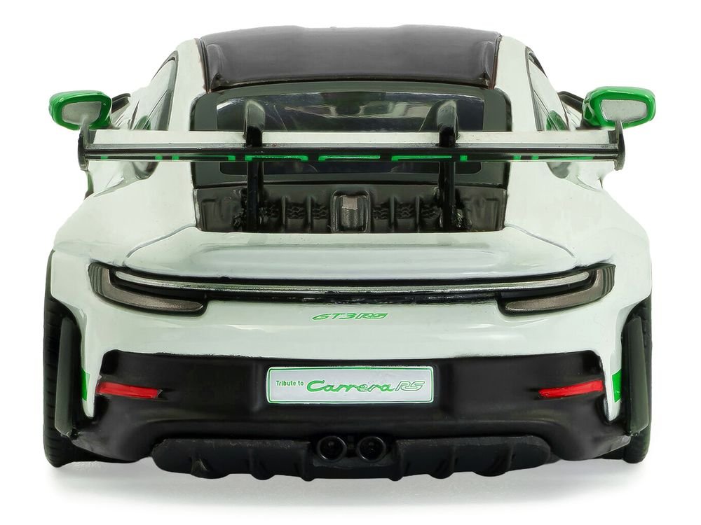 2023 Porsche 911 (992) GT3 RS "Tribute to Carrera RS Package" White with Green Stripes and Black Hood and Top 1/43 Diecast Model Car by Solido view 5