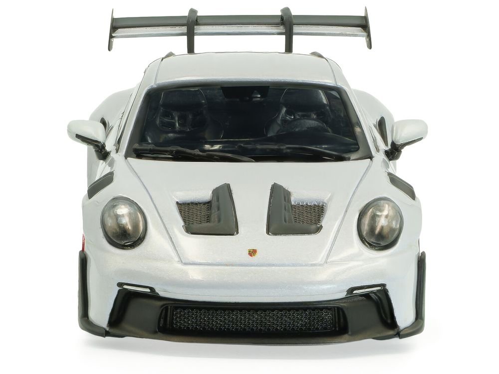 2023 Porsche 911 (992) GT3 RS Ice Gray Metallic with Pyro Red Stripes 1/43 Diecast Model Car by Solido view 4